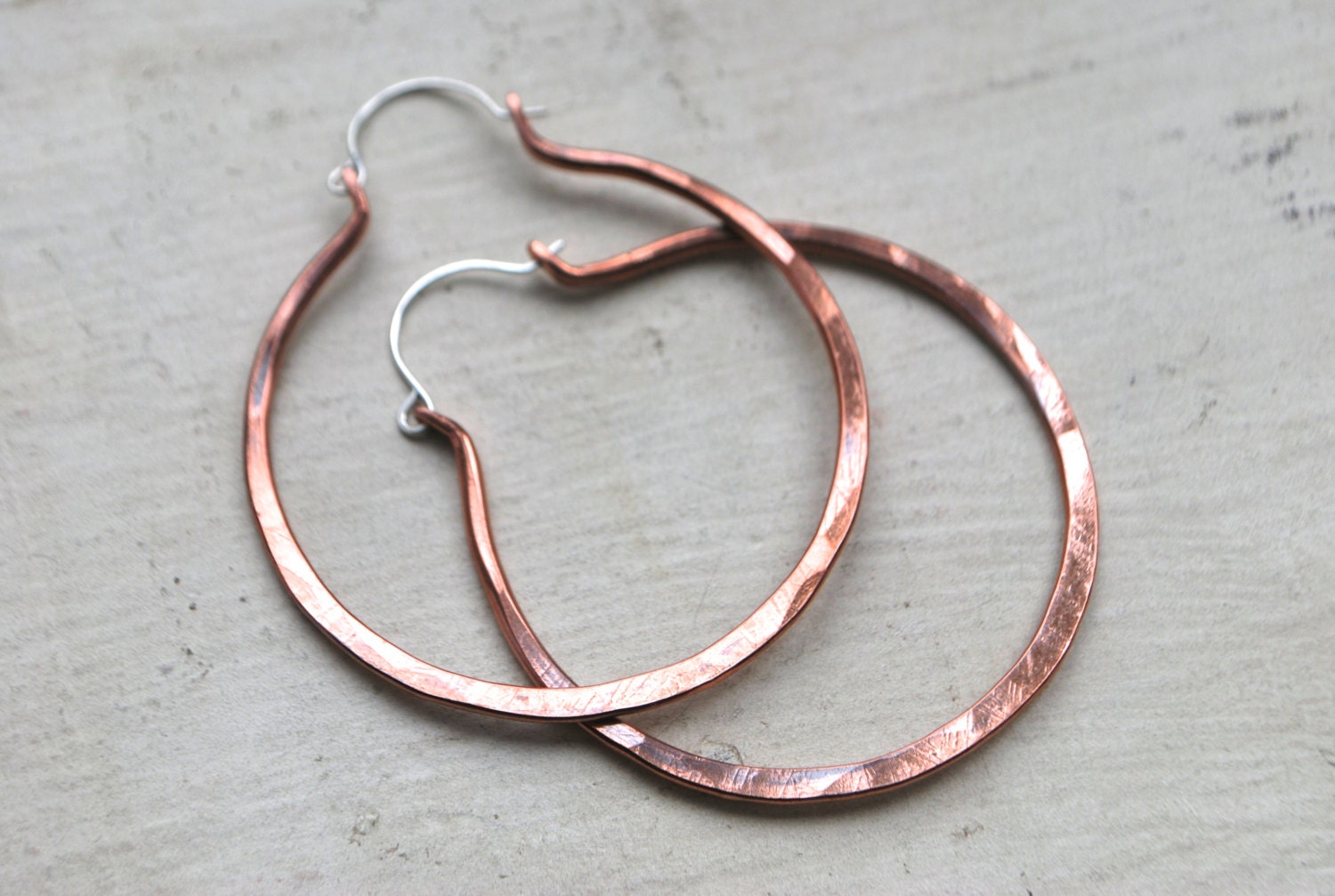 Dark Rose Copper Hammered Hoop Earrings - Feminine - Boho Style