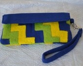 Felted Clutch Blue Lime Green Yellow Geometric