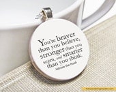 Inspirational Winnie the Pooh Quote Necklace with "You're braver than you believe" Saying - Pooh Jewelry