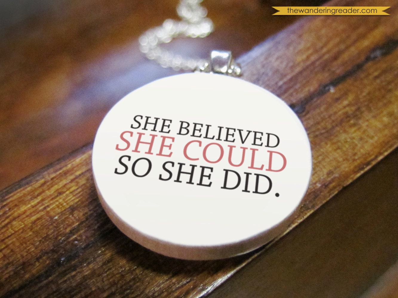 Inspiring "She believed she could so she did" Elegant and Uplifting Motivational Pendant Necklace with Pink Text - Encouragement Jewelry