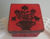 Hand Painted Paper Mache Box, Folk Art, Theorem, Americana, Primitive,Red, Black