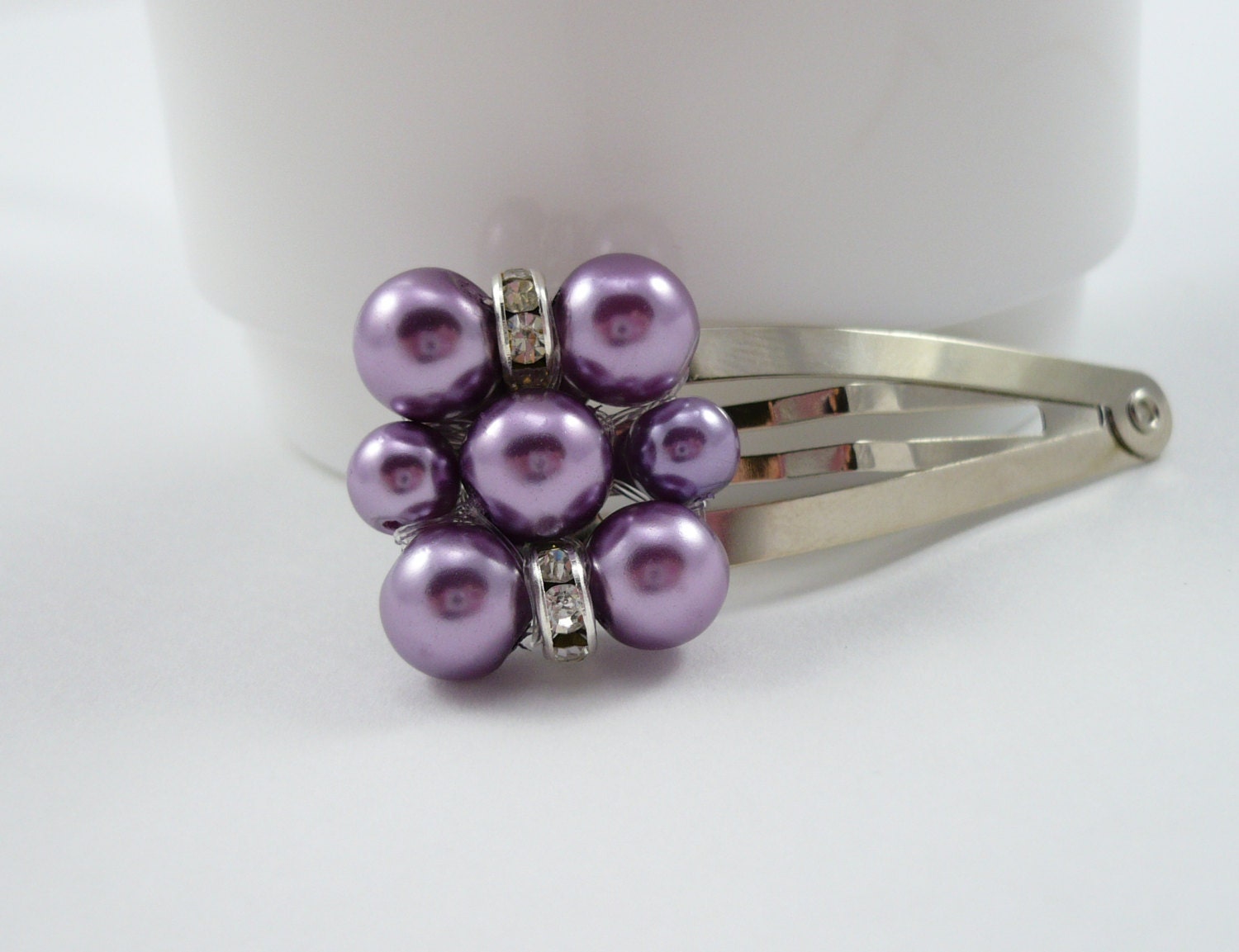 Purple Pearl and Rhinestone Snap Barrette