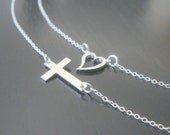 Sterling Silver HEART and Sideway CROSS Necklace Earrings Bridal Bridesmaids Special Ocassion Birthday Christmas