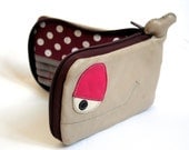Little Grey Maroon Whale wallet,light grey wallet, maroon polka dots inside, OOAK, ready to ship