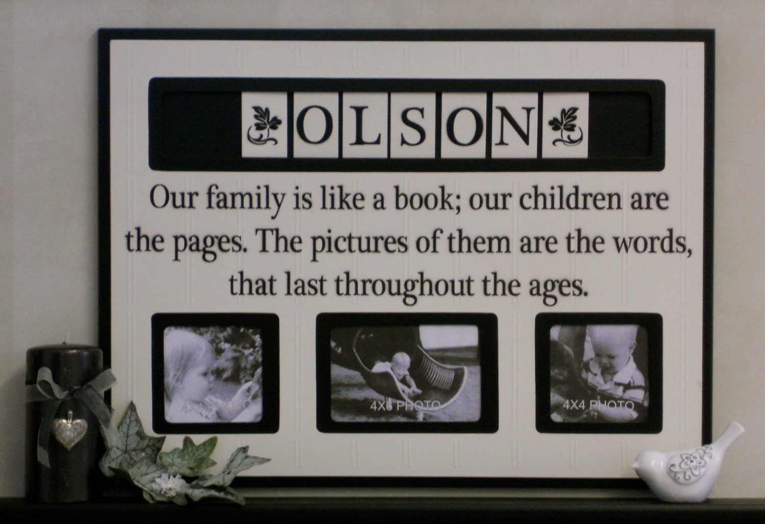 Personalized Family Name Photo Frame Custom Anniversary, Housewarming Gift, Our Family is like a Book Wood Frame Home Decor - Black