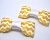 Set of 2 Hairbows - mustard and white chevron - grosgrain - 4 inch - hair supplies - diy