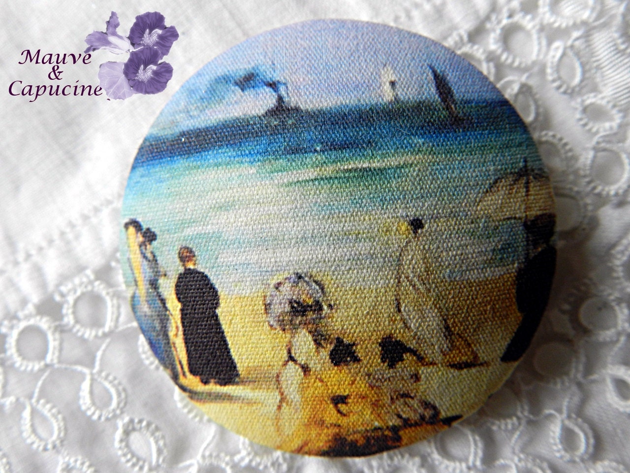 Button out of fabric, 0.94 in, printed Manet