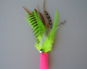 Cat Toy Large Size Neon Pink Feather Flier with Catnip and Bell