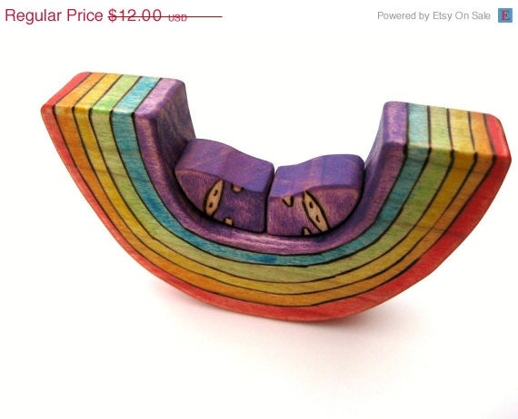 3 DAY SALE - Gnome Rainbow Cradle - Wooden Toy - Handmade Toy