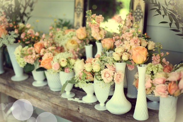 Custom listing for Svetlana--Mixture of 10 different styles of Vintage Hobnail Milk glass vases, bud vases and pedestal Votives