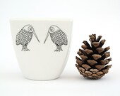 Coffee Mug with Kiwi Birds - Handmade Porcelain Cup with Graphic Decoration