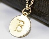 Personalized Monogram Initial Necklace with Letter Pendant Vintage Typewrite Font, 14K Yellow Gold fill, Kristin Noel Designs