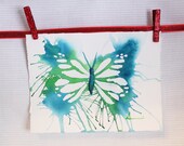 5X7 Original Watercolor kids Decor Wall Art- Home Decor- Wall Blue Green Emerald Butterfly- FREE SHIPPING