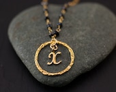 Personalized Initial Necklace - Black Onyx Necklace - Custom Initials Jewelry - Gold Letter Necklace - Wire wrapped chain