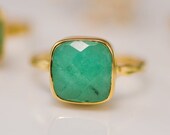 CLEARANCE - Chrysoprase Ring with natural black inclusions - Gemstone Ring - Gold Ring - Bezel Ring - Stackable Ring