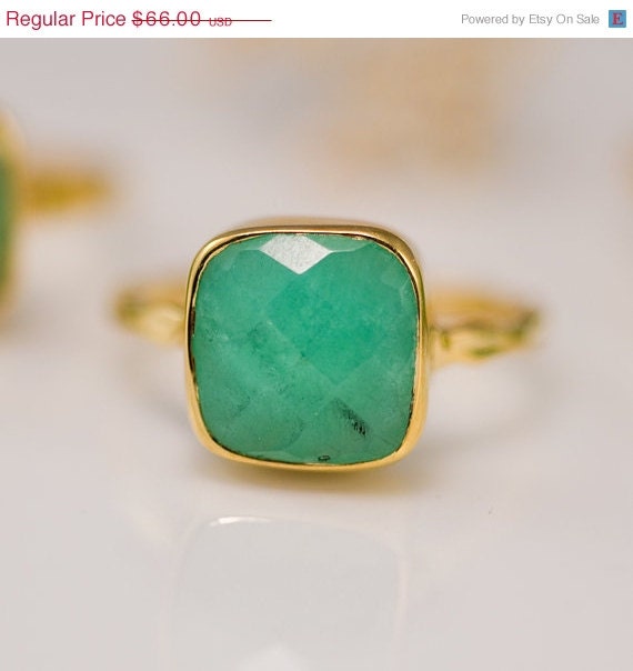 CLEARANCE - Chrysoprase Ring with natural black inclusions - Gemstone Ring - Gold Ring - Bezel Ring - Stackable Ring