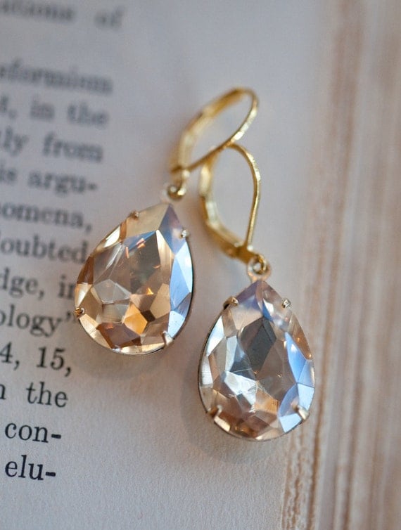 Champagne Gold Estate Style Vintage Earrings Wedding Jewelry Bridal Earrings