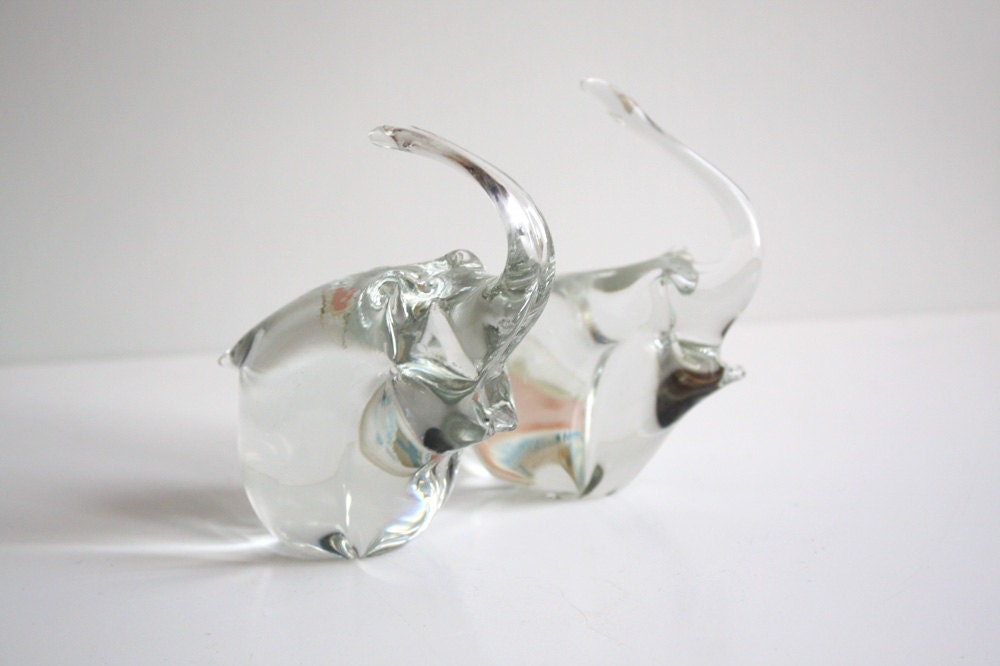 Pair of Glass Elephants - Humppila Finland 1970s