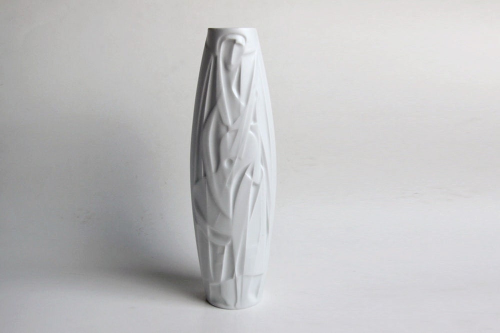 Rare XL German Porcelain Op Art Vase With Relief - Cuno Fischer for Rosenthal 70s-  Studio Linie