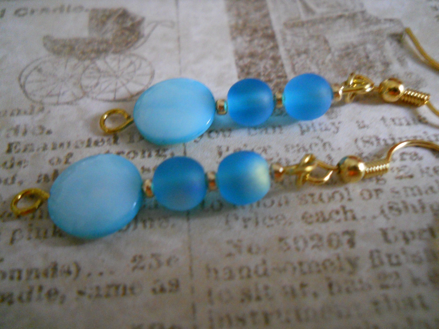 Zodiac Aqua Glass Earrings Turquoise Ocean Blue Mother of Pearl Shell Beaded Jewelry