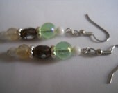 Mint Green Earrings White Copper Honey Quartz Bohemian Czech Glass Beaded Jewelry