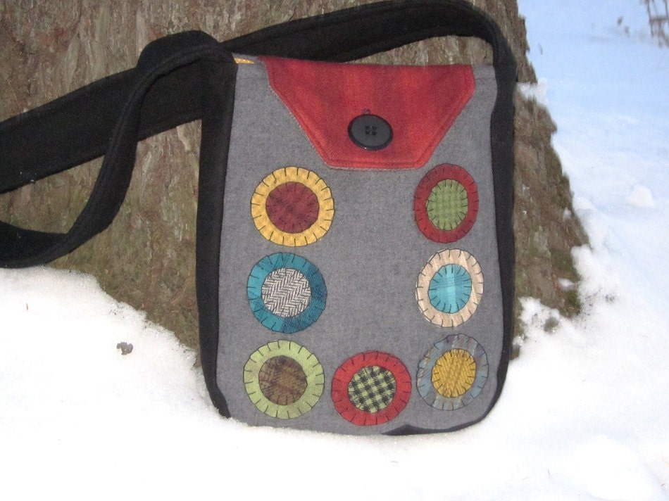 Penny rug totebag, crossbody bag, recycled wool