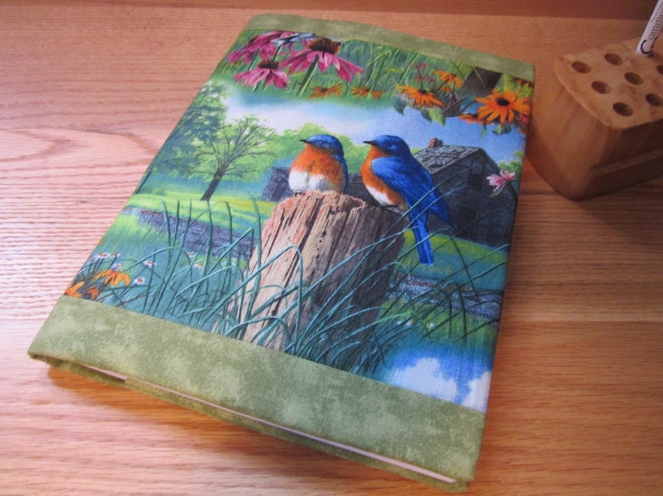 Fabric covered journal, birds, flowers
