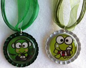 Whimsical  bottle cap with  ribbon strand necklace