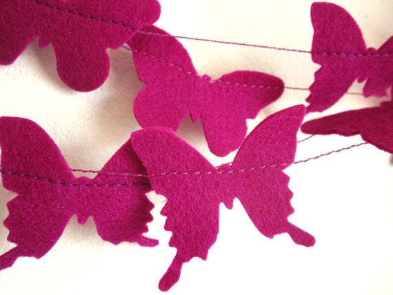 Purple Butterfly Garland - Butterfly Felt Garland - Butterfly Wedding Garland - Magenta Butterfly Garland