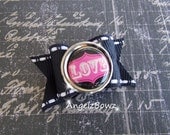 Black with White Stitching Dog Bow with LOVE Center