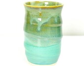 Tumber / Cup / Glass / Juice / Tall / Handmade Pottery / Green and Cream