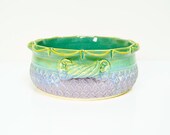 Pottery Baker / Bakeware / Stoneware Casserole / handmade wheel-thrown ceramic / Green and lavender