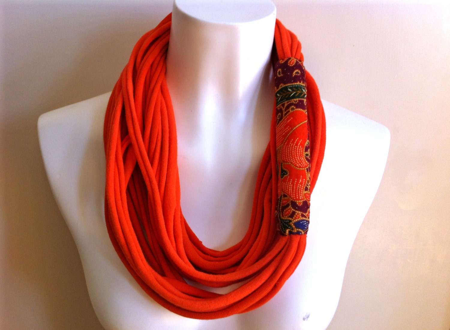 Scarf Necklace- Orange & Batik Scarflace