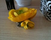 Faux Flower Hair Clip Hand Painted Yellow Green Chartreuse Lime