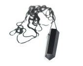 Black agate silver necklace - Minimalist crystal necklace