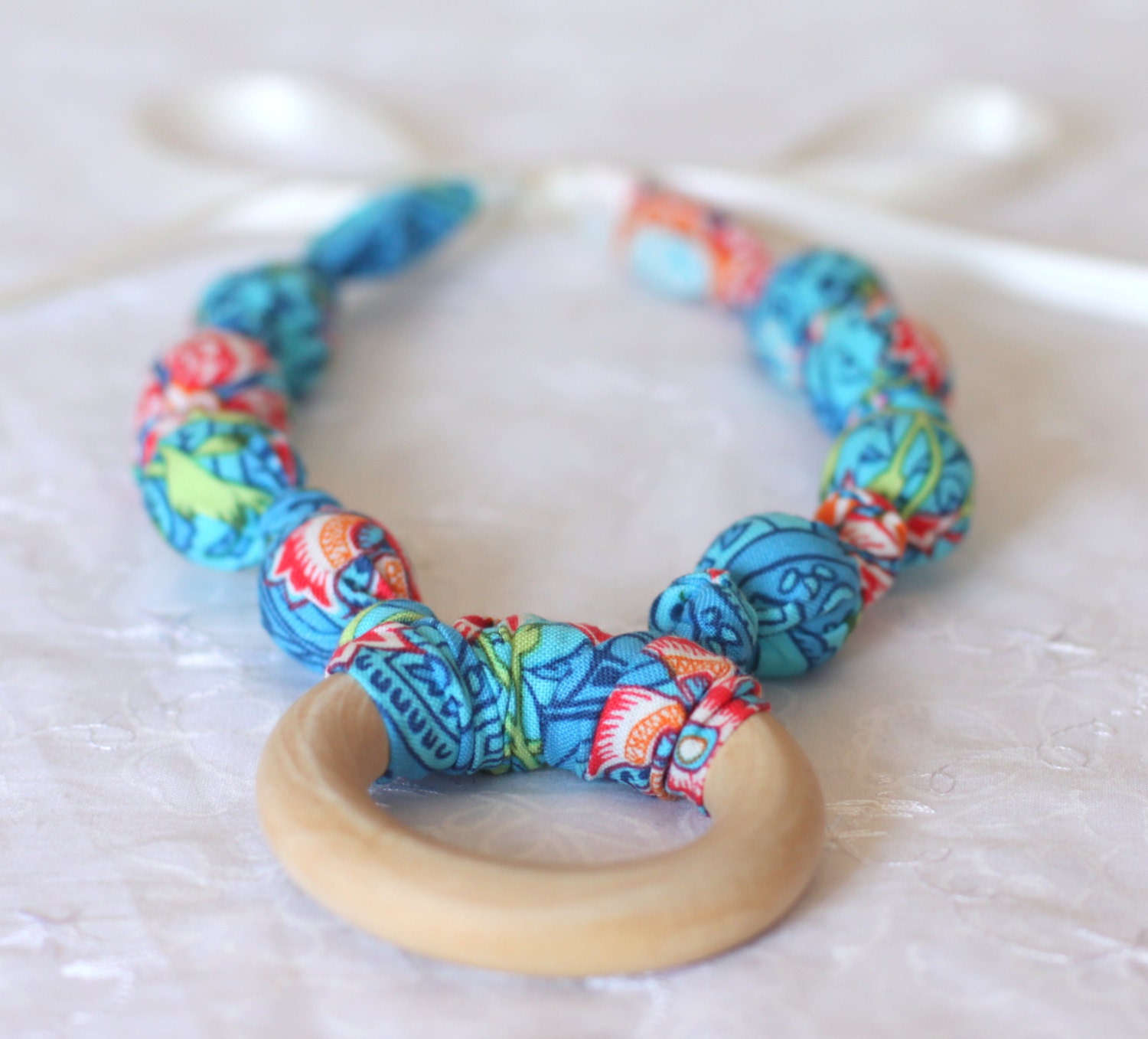 Blue Teething Ring Necklace for Breastfeeding/Nursing Necklace, Teething Necklace, Babywearing, Fabric Necklace