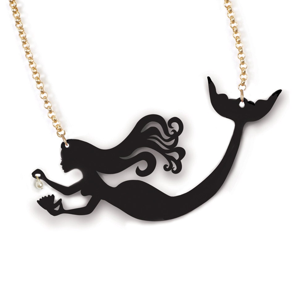 Black necklace - mermaid with pearl from plexiglass (perspex)