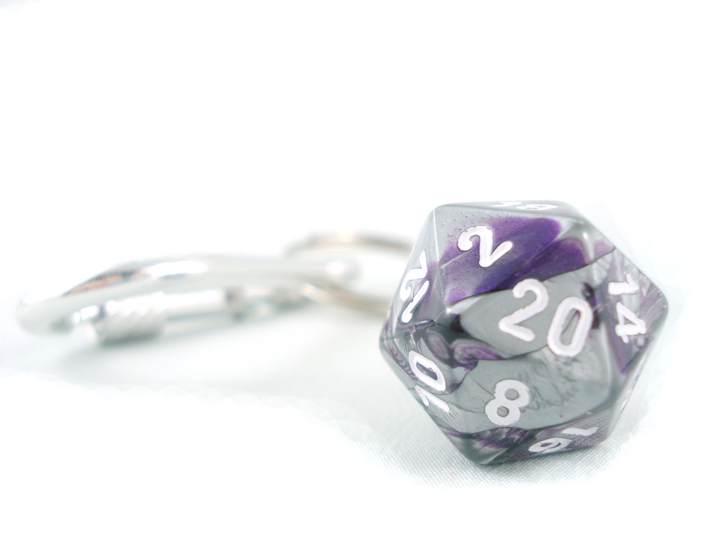 Premium Gemini Metallic Silver Purple and Black D20 Keychain