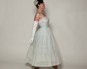 Vintage 1950s Wedding Dress Eyelet Organdy Strapless Bridal Fashions