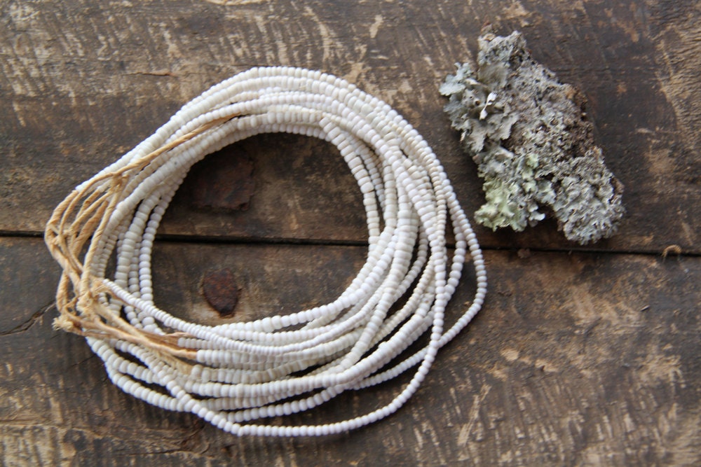 Vintage White African (Czech) Glass Bead Necklace / 2-4mm/ Shades of White and Cream / Tribal Boho Vintage Spring Fashion