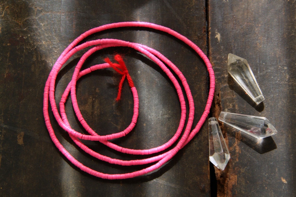In the Pink: African Vinyl Record Beads Necklace / Tribal, PINK, Tiny / 3x.5mm / Fun Summer Fashion or Jewelry Making, Craft Supplies