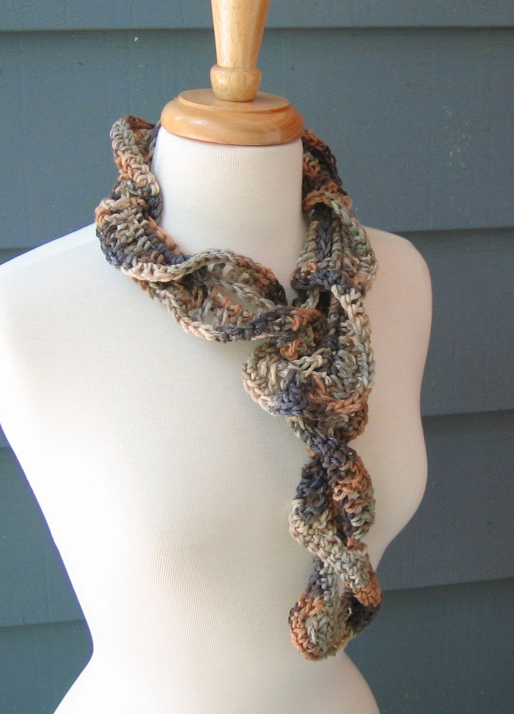 Spiral Scarf, Spring/Summer Scarf, Fashion Accessory, Gift for Her, Gray/Tan (05/13/0)