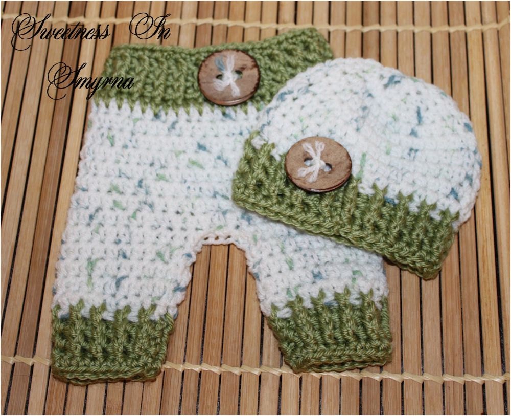 Newborn Shorts with Matching Hat, Baby Boy Outfit, Olive Green, Aqua Blue, Newborn Photo Prop