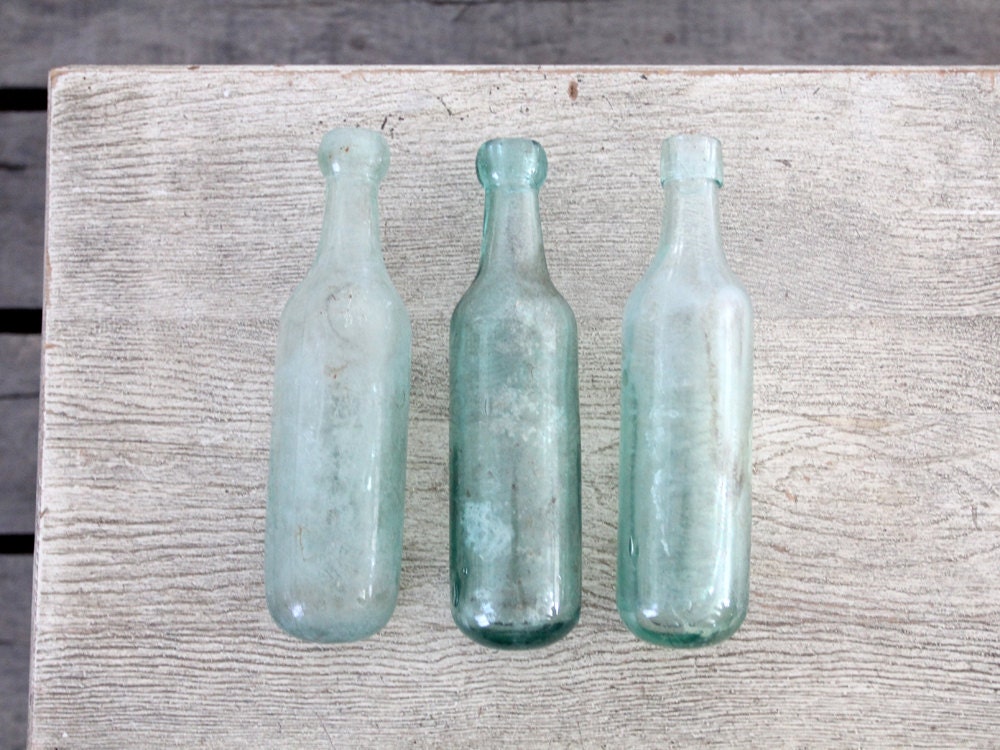 Antique Round Bottom Bottles / 1800s Bottle Collection / Antique Soda Bottles