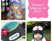 Any 2 Patterns, Sock Monkey Pattern, Owl Hat Pattern, Crochet Patterns
