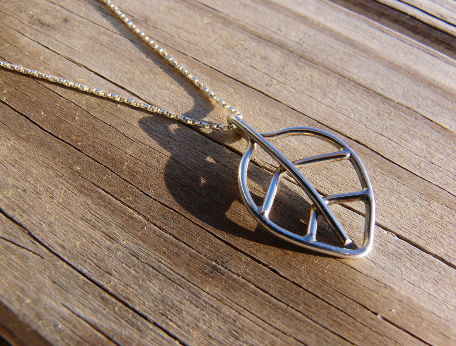Leaf pendant sterling silver necklace Mothers Day nature gift spring April metalwork jewelry handmade 16 inch chain
