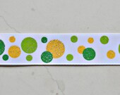 Green and yellow glitter dots on white 7/8" grosgrain ribbon- St Patricks day Oregon Ducks Il_170x135