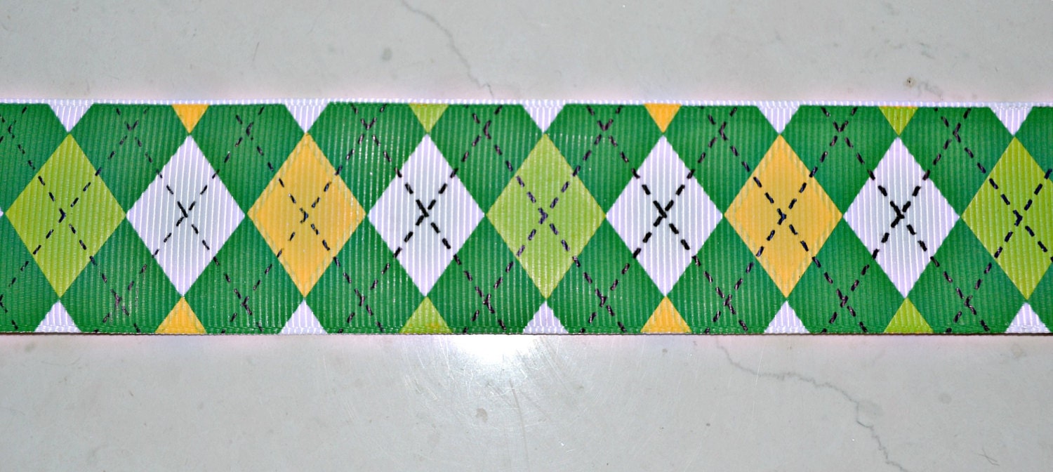Green and yellow argyle on white 1 1/2" grosgrain ribbon- St Patricks day Oregon Ducks Il_170x135