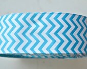White chevron striped on turquoise 1 1/2" grosgrain ribbon