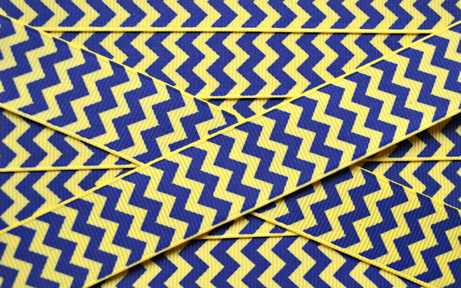 Navy blue chevron printed on dandelion yellow 7/8"  grosgrain ribbon-High Quality